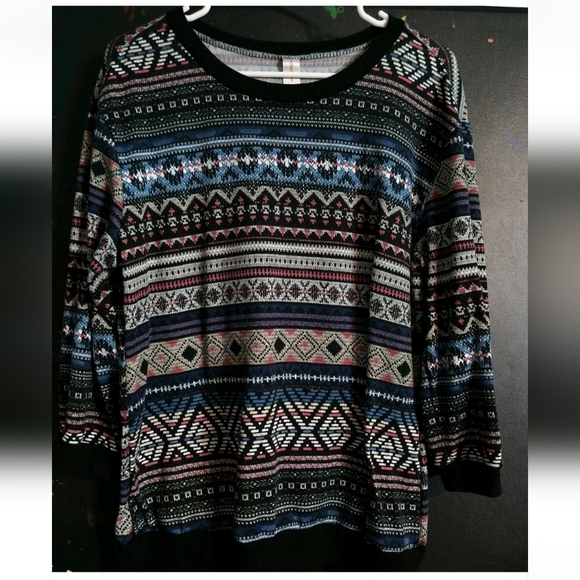 No Boundaries Jr. Long Sleeve Ribbed Knit Tunic Top Sz L 11/13 Aztec Pattern Y2k - Picture 3 of 8